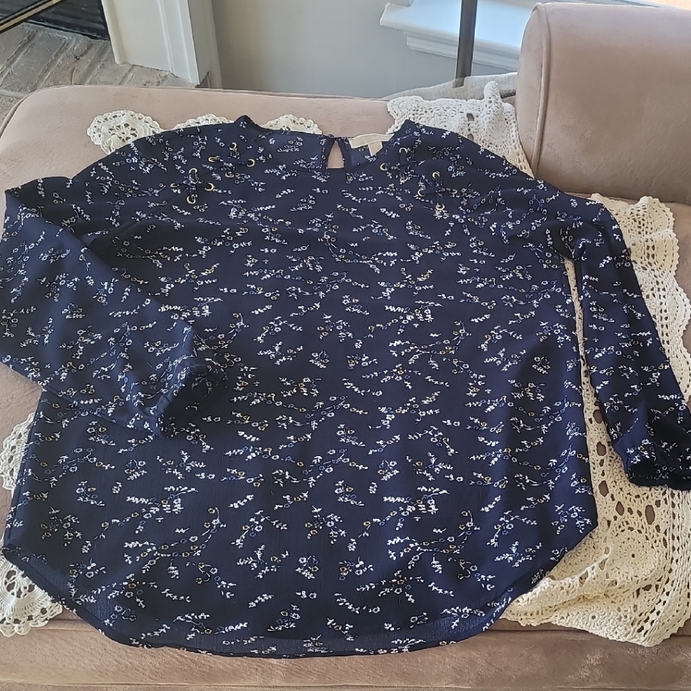 Michael KORS Floral Navy Long Sleeve Top XL